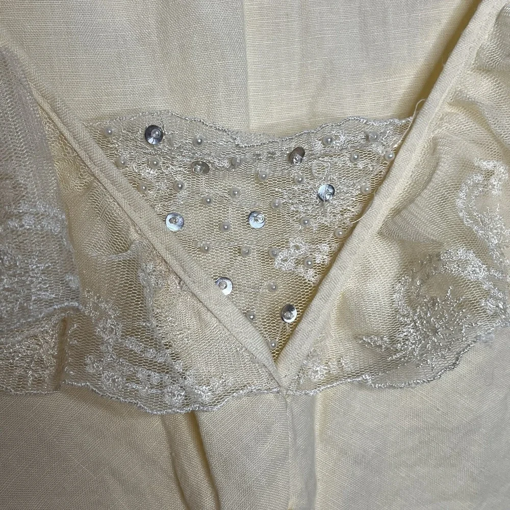 Y2K Linen Babydoll Top Butter Yellow Womens L Fairy Ethereal Lace Ruffled Pastel - Picture 4 of 7